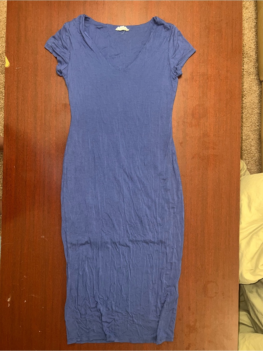 See You Monday V-Neck Short Sleeve Midi Dress in Periwinkle Blue - Picture 2 of 4